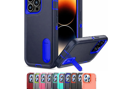 3-Layer Military-Grade Shockproof Case with Kickstand | For iPhone 17 Pro Max, 16, 15, 14, 13, 12, 11 Pro Max Plus, etc. | Heavy-Duty PC + TPU Protection