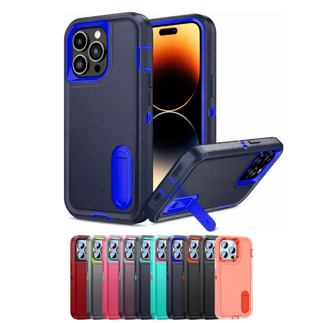 Coque Étui Anti-Choc Militaire à 3 Couches avec Support Kickstand | Pour iPhone 17 Pro Max, 16 15 14 13 12 11 Pro Max Plus etc | Protection Lourde PC + TPU