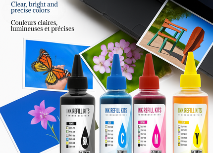 Encre Dye 100ml pour Cartouches HP 61, 60, 62, 63, 564, 711, 920, 901, 902, 932, 933, 934, 940, 950, 951, 952, 970, 971 etc. – Recharge CISS – Haute Qualité