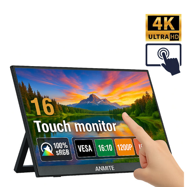 Écran Tactile Portable Anmite 16 Pouces 1200P HDR – Moniteur Gaming pour PC, Xbox, PS5, Switch et Téléphone