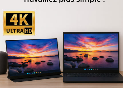 Écran Portable 4K 15,6" Moniteur USB-C/HDMI Couleurs 100% sRGB IPS, Luminosité 500 nits Parfait pour Mac/PC/Smartphone Gamers (Switch/PS5/Raspberry Pi) Télétravail