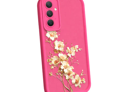 Funda de silicona a prueba de golpes con estampado de flores blancas y rosas | Bolsillo para Samsung Galaxy A14, A15, A25, A54 5G, S21, S23, S24 Plus, S25 | Protección completa y elegante