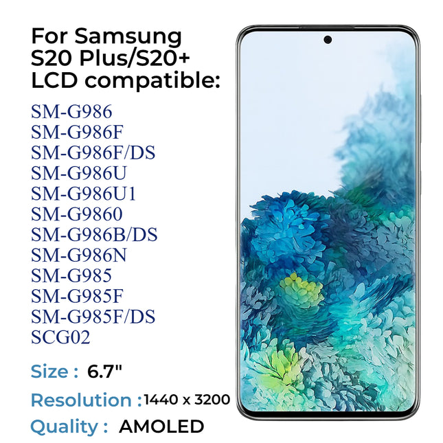 Écran Samsung S20 Plus 6.7" Super AMOLED – Remplacement LCD + Cadre + Digitizer – Compatible G985/G986
