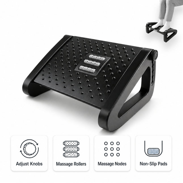 Appui-Pied Ergonomique Réglable pour Bureau – Repose-Pieds Portable Confortable – Hauteur Ajustable – Soulagement des Tensions – Idéal pour Télétravail, Bureau, Étude – Design Minimaliste Moderne – Plastique Durable