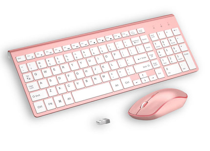Clavier et Souris Sans Fil 2.4G – Ensemble Portable Full Size avec Pavé Numérique et Souris 2400 DPI – Design Ergonomique Rose pour PC, Ordinateur, Laptop et Gaming
