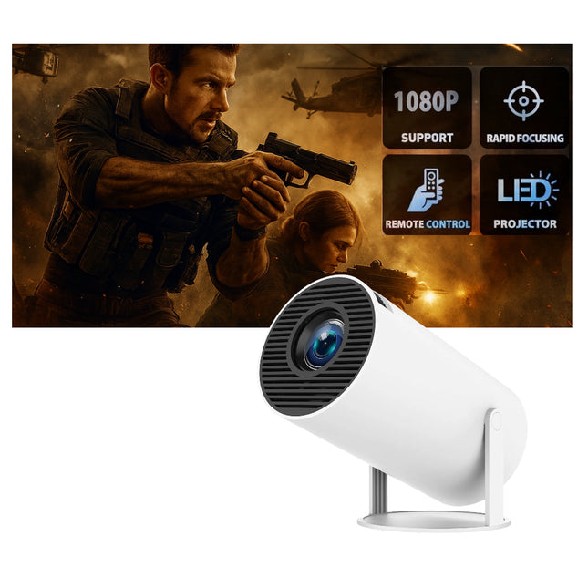 MOMAN Mini Projecteur Portable 4K, Projecteur HD WiFi 200" - Compatible Smartphone/iPhone/PC/PS5/USB, Autofocus, Correction Keystone Automatique, Double Haut-Parleurs, Idée Cadeau