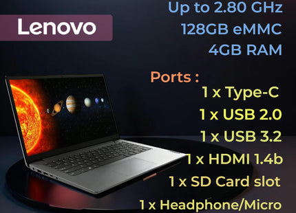 Lenovo 14" HD - Intel Celeron, 4GB RAM, 128GB - Ordinateur Portable Débutant & Étudiant (Windows 11 S) - Gris