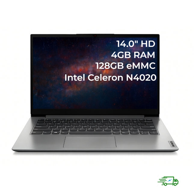 Lenovo 14" HD - Intel Celeron, 4GB RAM, 128GB - Ordinateur Portable Débutant & Étudiant (Windows 11 S) - Gris