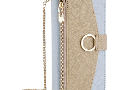 Pochette Bandoulière Zip Cuir PU avec Miroir | Pour iPhone 16 Pro Max 16E 15 Plus 14 13 12 11 X XR | Étui Portefeuille Flip et Dragonne Longue
