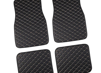 Tapis de Sol Automobile en Cuir PU – Lot 4 Pièces (2 Avant + 2 Arrière) – Universel Étanche – Antidérapant, Anti-Poussière, Ignifugé – Tous Temps – Accessoires Intérieurs Haut de Gamme – Noir avec Lignes (Bleu/Doré/Rouge/Noir)