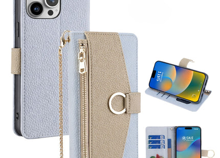 Pochette Bandoulière Zip Cuir PU avec Miroir | Pour iPhone 16 Pro Max 16E 15 Plus 14 13 12 11 X XR | Étui Portefeuille Flip et Dragonne Longue