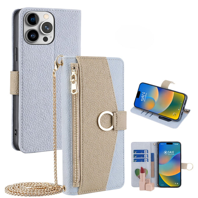 Pochette Bandoulière Zip Cuir PU avec Miroir | Pour iPhone 16 Pro Max 16E 15 Plus 14 13 12 11 X XR | Étui Portefeuille Flip et Dragonne Longue