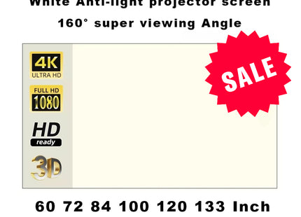 Écran de Projection Anti-Lumière 16:9 - Toile Réfléchissante Portable 60 à 133 Pouces - Grille Blanche Haute Définition 4K - Gain x2.5