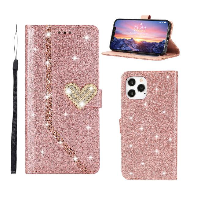 Coque Livret Cuir Étincelante Glitter avec Dragonne | Pour iPhone 17 Pro Max Air 16E 15 Plus 14 13 12 MINI 11 Pro XR XS Max