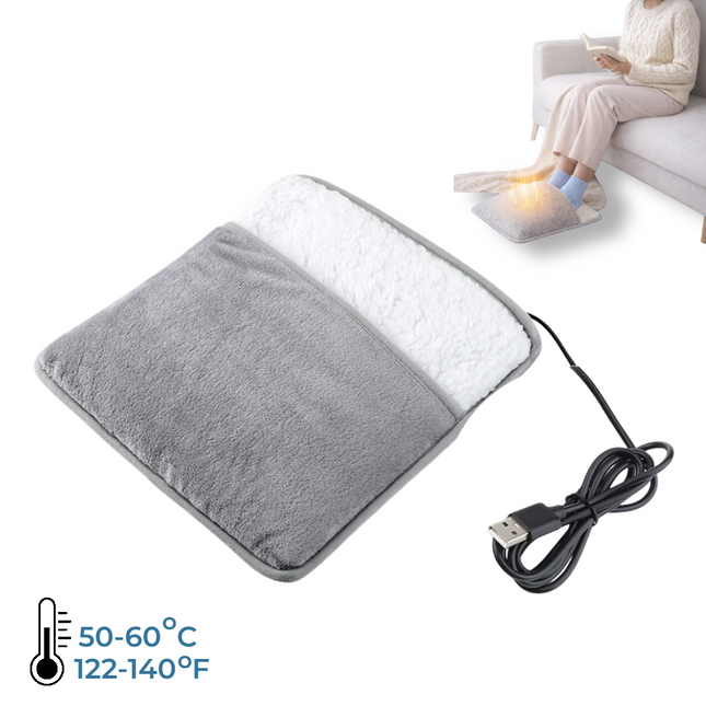 Chauffe-Pieds Électrique Hiver - Coussin Chauffant USB Plush Lavable pour Pieds Froids, Améliore le Sommeil, Bureau, Canapé