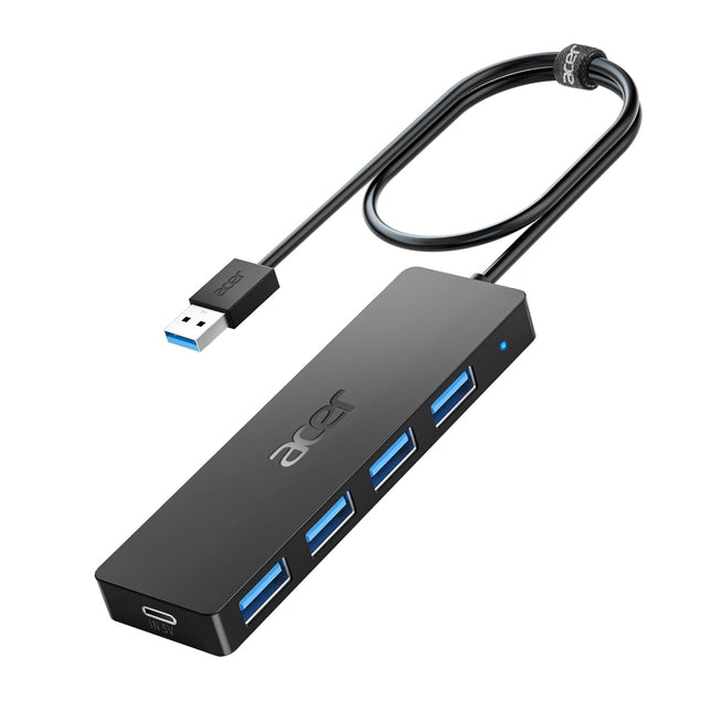 Hub USB 3.0 Acer – Adaptateur Ultra‑Fin à 4 Ports USB‑A – Adaptateur Ultra‑Fin 4 Ports USB 3.0 avec Port USB‑C 5V 3A - Compatible avec Ordinateurs Portables, Bureaux, Souris, Claviers – Transfert 5 Gbit/s – Plug-and‑Play – Windows, Linux, Acer, Chromebook