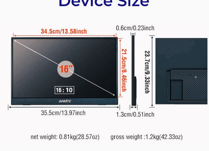 Écran Tactile Portable Anmite 16 Pouces 1200P HDR – Moniteur Gaming pour PC, Xbox, PS5, Switch et Téléphone
