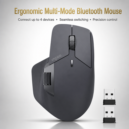 Multi-Device Ergonomic Wireless Mouse MT760L/MT760M – 4000 DPI – Laser Sensor – 11 Programmable Buttons – 90-Day Battery Life – USB-C Recharge – M+ Cross-Computer Technology – Qi Wireless Charging Compatible