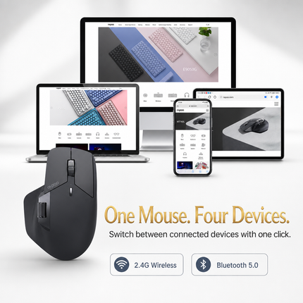 Multi-Device Ergonomic Wireless Mouse MT760L/MT760M – 4000 DPI – Laser Sensor – 11 Programmable Buttons – 90-Day Battery Life – USB-C Recharge – M+ Cross-Computer Technology – Qi Wireless Charging Compatible