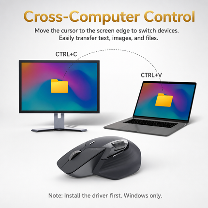 Multi-Device Ergonomic Wireless Mouse MT760L/MT760M – 4000 DPI – Laser Sensor – 11 Programmable Buttons – 90-Day Battery Life – USB-C Recharge – M+ Cross-Computer Technology – Qi Wireless Charging Compatible