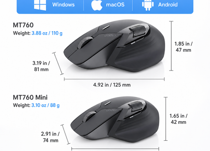 Souris Sans Fil Multi-Appareils Ergonomique MT760L/MT760M – 4000 DPI – Capteur Laser – 11 Boutons Programmables – Batterie 90 Jours – Recharge USB-C – Technologie M+ Cross-Computer – Charge Sans Fil Qi Compatible
