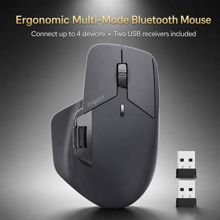 Multi-Device Ergonomic Wireless Mouse MT760L/MT760M – 4000 DPI – Laser Sensor – 11 Programmable Buttons – 90-Day Battery Life – USB-C Recharge – M+ Cross-Computer Technology – Qi Wireless Charging Compatible