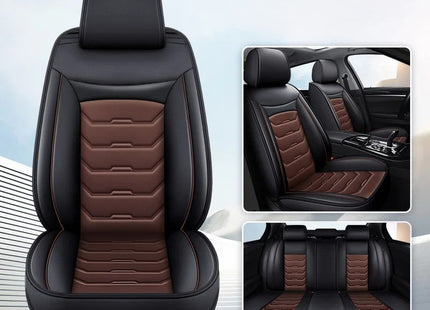 Housses de Siège de Voiture en Cuir Véritable 5 Places – Toutes Saisons – Universelles – Adaptées aux Voitures, SUV, Camions – Accessoires Intérieurs Automobiles Durables de Qualité Supérieure – Fibre Synthétique – Remplissage Coton