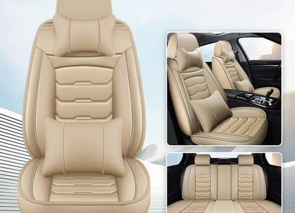 Housses de Siège de Voiture en Cuir Véritable 5 Places – Toutes Saisons – Universelles – Adaptées aux Voitures, SUV, Camions – Accessoires Intérieurs Automobiles Durables de Qualité Supérieure – Fibre Synthétique – Remplissage Coton