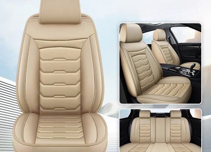 Housses de Siège de Voiture en Cuir Véritable 5 Places – Toutes Saisons – Universelles – Adaptées aux Voitures, SUV, Camions – Accessoires Intérieurs Automobiles Durables de Qualité Supérieure – Fibre Synthétique – Remplissage Coton