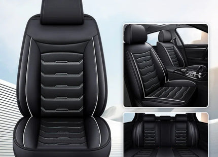 Housses de Siège de Voiture en Cuir Véritable 5 Places – Toutes Saisons – Universelles – Adaptées aux Voitures, SUV, Camions – Accessoires Intérieurs Automobiles Durables de Qualité Supérieure – Fibre Synthétique – Remplissage Coton