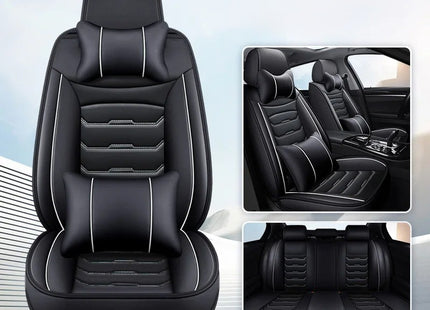 Housses de Siège de Voiture en Cuir Véritable 5 Places – Toutes Saisons – Universelles – Adaptées aux Voitures, SUV, Camions – Accessoires Intérieurs Automobiles Durables de Qualité Supérieure – Fibre Synthétique – Remplissage Coton