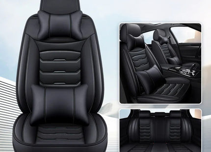 Housses de Siège de Voiture en Cuir Véritable 5 Places – Toutes Saisons – Universelles – Adaptées aux Voitures, SUV, Camions – Accessoires Intérieurs Automobiles Durables de Qualité Supérieure – Fibre Synthétique – Remplissage Coton