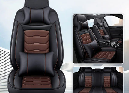 Housses de Siège de Voiture en Cuir Véritable 5 Places – Toutes Saisons – Universelles – Adaptées aux Voitures, SUV, Camions – Accessoires Intérieurs Automobiles Durables de Qualité Supérieure – Fibre Synthétique – Remplissage Coton
